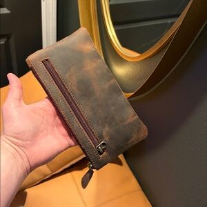 Leather Accessory or make up Bag, Unisex